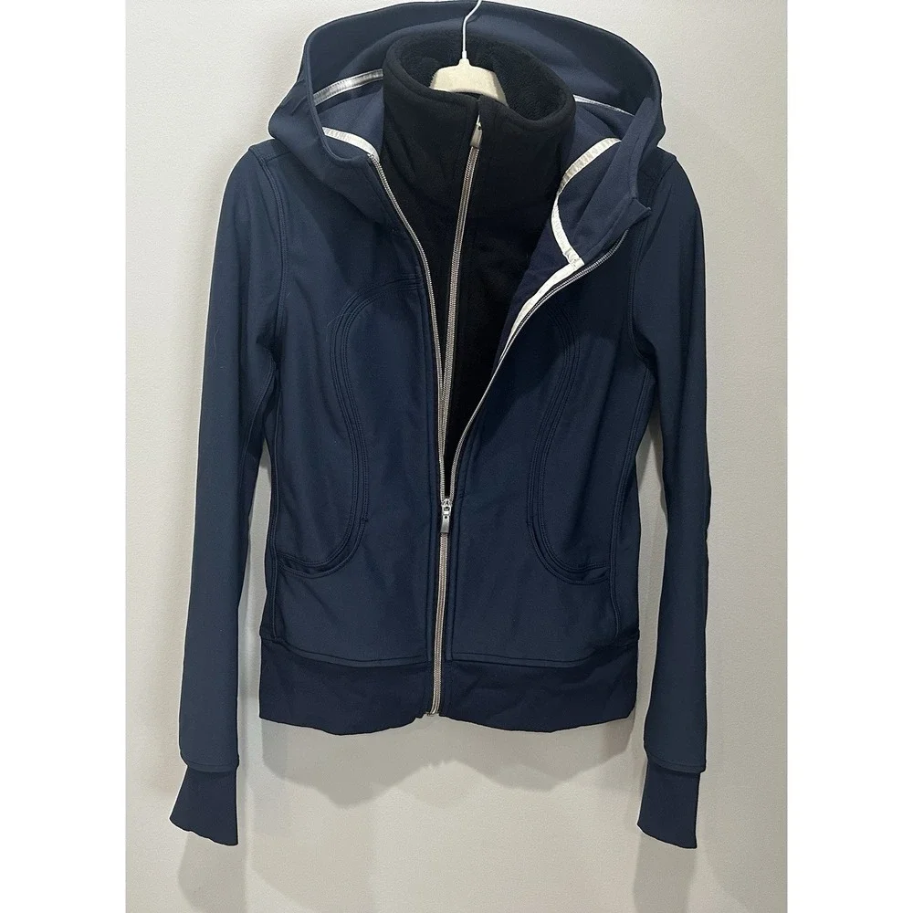 Lululemon Uba Hoodie Jacket Women's Sz 4 Small Navy With Removable Fleece Liner‎